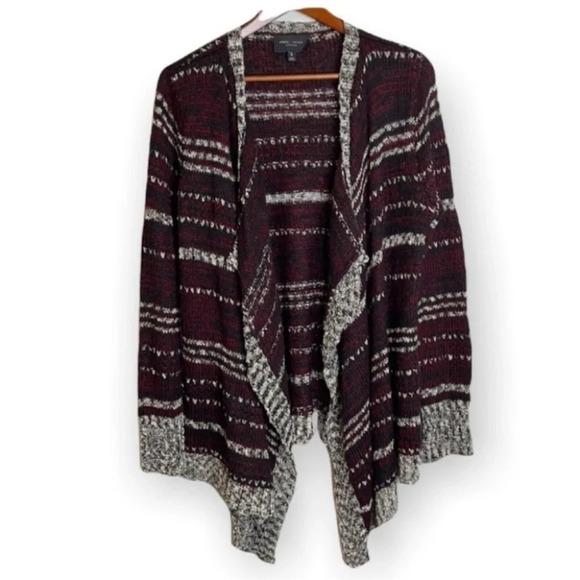 ROMEO & JULIET Open Cardigan Burgundy Grey White Mix Draped Knit Bohemian Size M - Picture 2 of 10